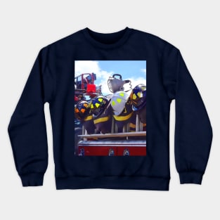 Firefighters - Helmet on Fire Truck Crewneck Sweatshirt